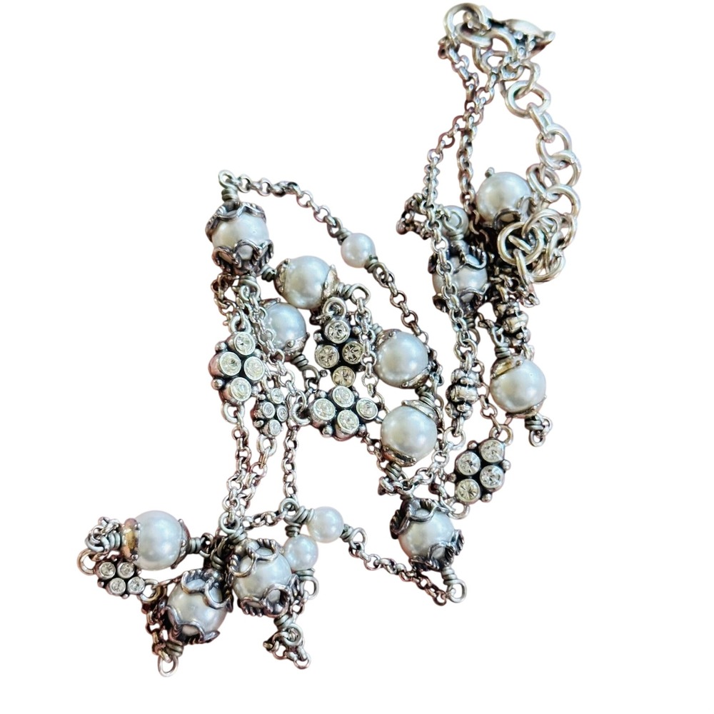 Brighton Atma Long Pearl Necklace Silver Plated Swarovski Crystal Jeweled 38"